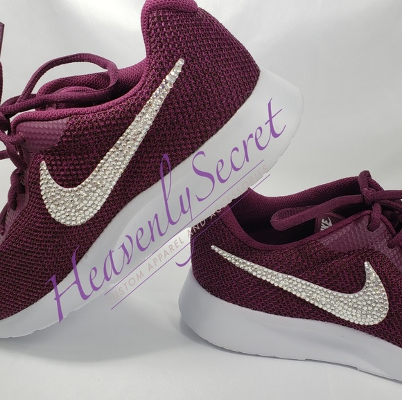 Custom Bling Bordeaux Womens Nike Tanjun - Picture 2 of 5